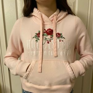 Pink Hollister Rose Cropped Hoodie